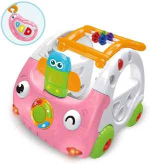 3 in 1 Sit to Stand Learning Walker Baby Push Car Activity Walker with Remote Control and Music and Lights for Kids (Pink)
