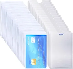 50pcs RFID Blocking Sleeves Anti Theft Credit Card Holders ID Protectors Clear Plastic ID Card Protector Sleeves for Credit Cards, Debit Cards, Social Security Card, Passports