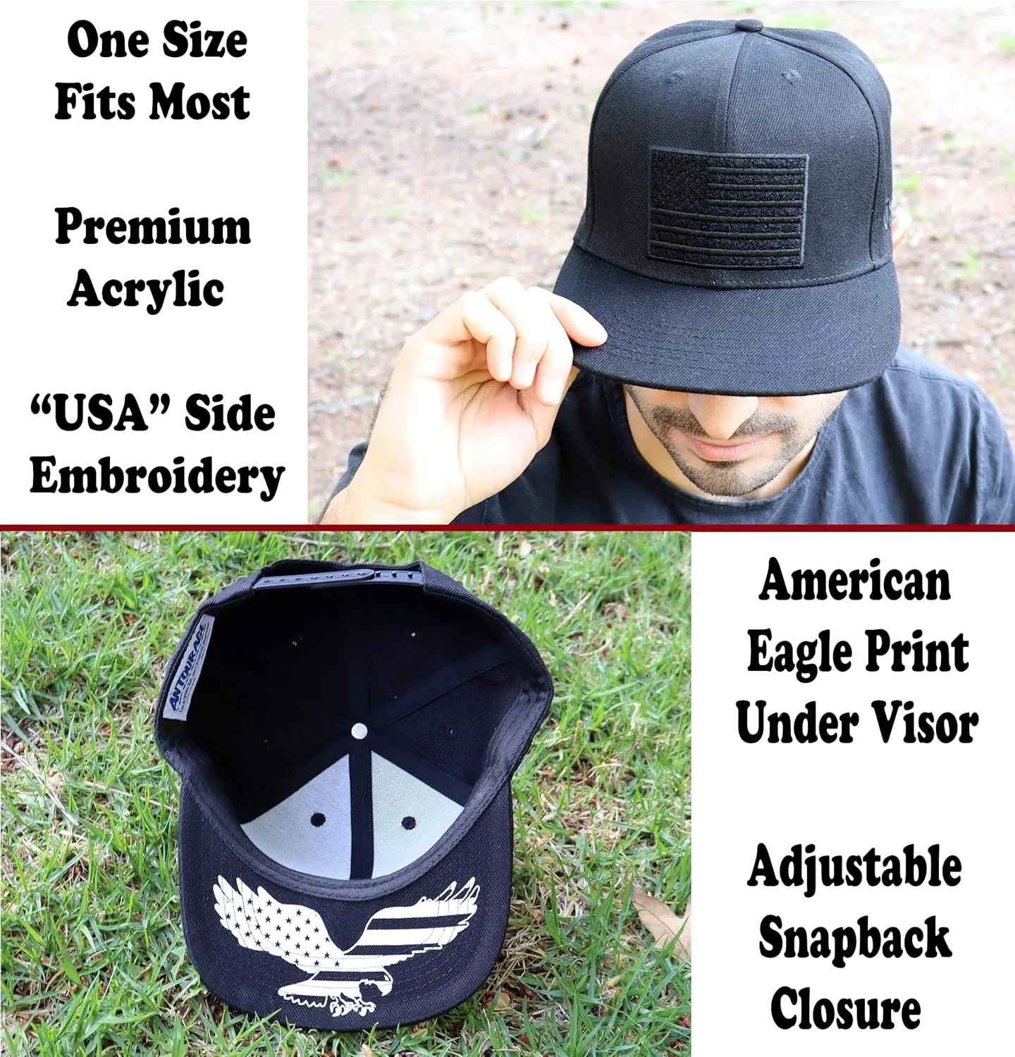 Antourage American Flag Unisex Baseball Hat for Men and Women | USA Flag Mesh Snapback Flat Visor Cap   2 Patriotic Patches