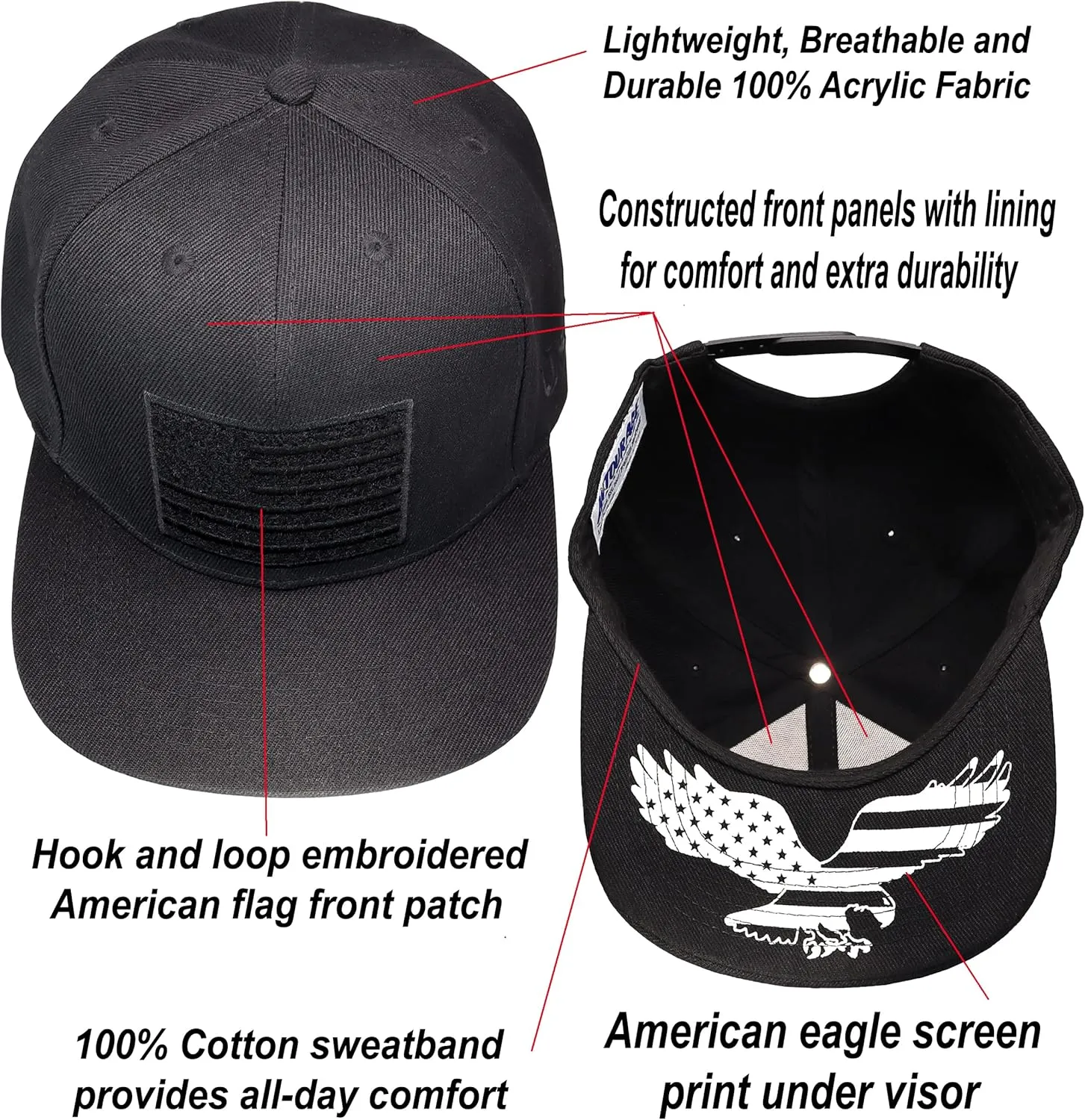 Antourage American Flag Unisex Baseball Hat for Men and Women | USA Flag Mesh Snapback Flat Visor Cap   2 Patriotic Patches