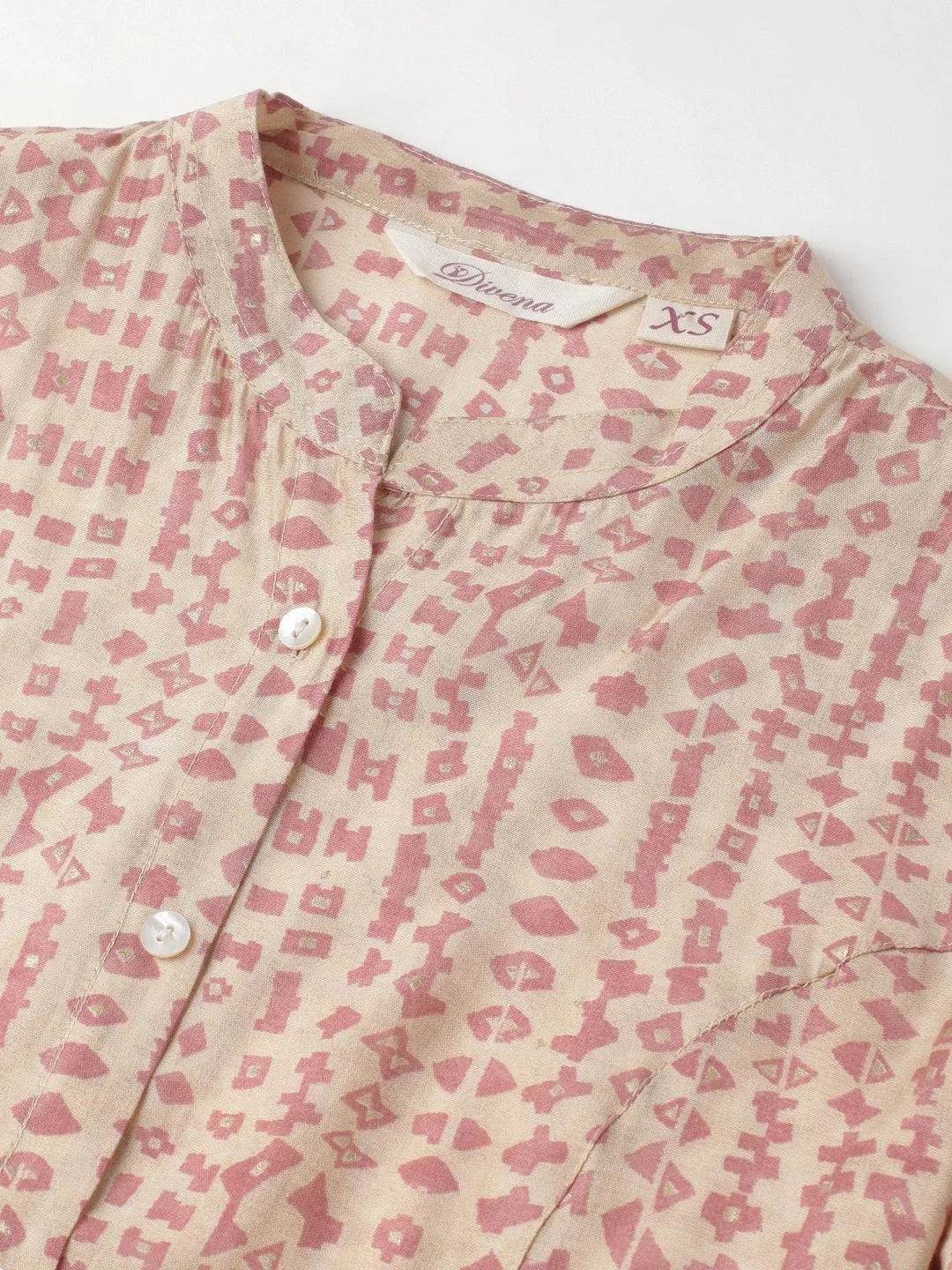 Beige Floral Printed Muslin A-line Shirt Style Top