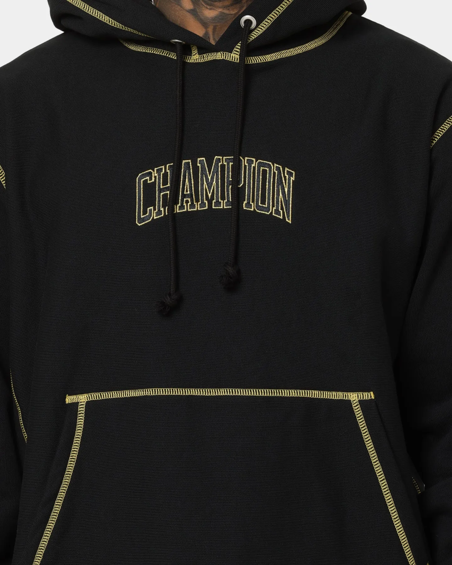 Champion Reverse Weave Contrast Stitch Hoodie Black/Gold