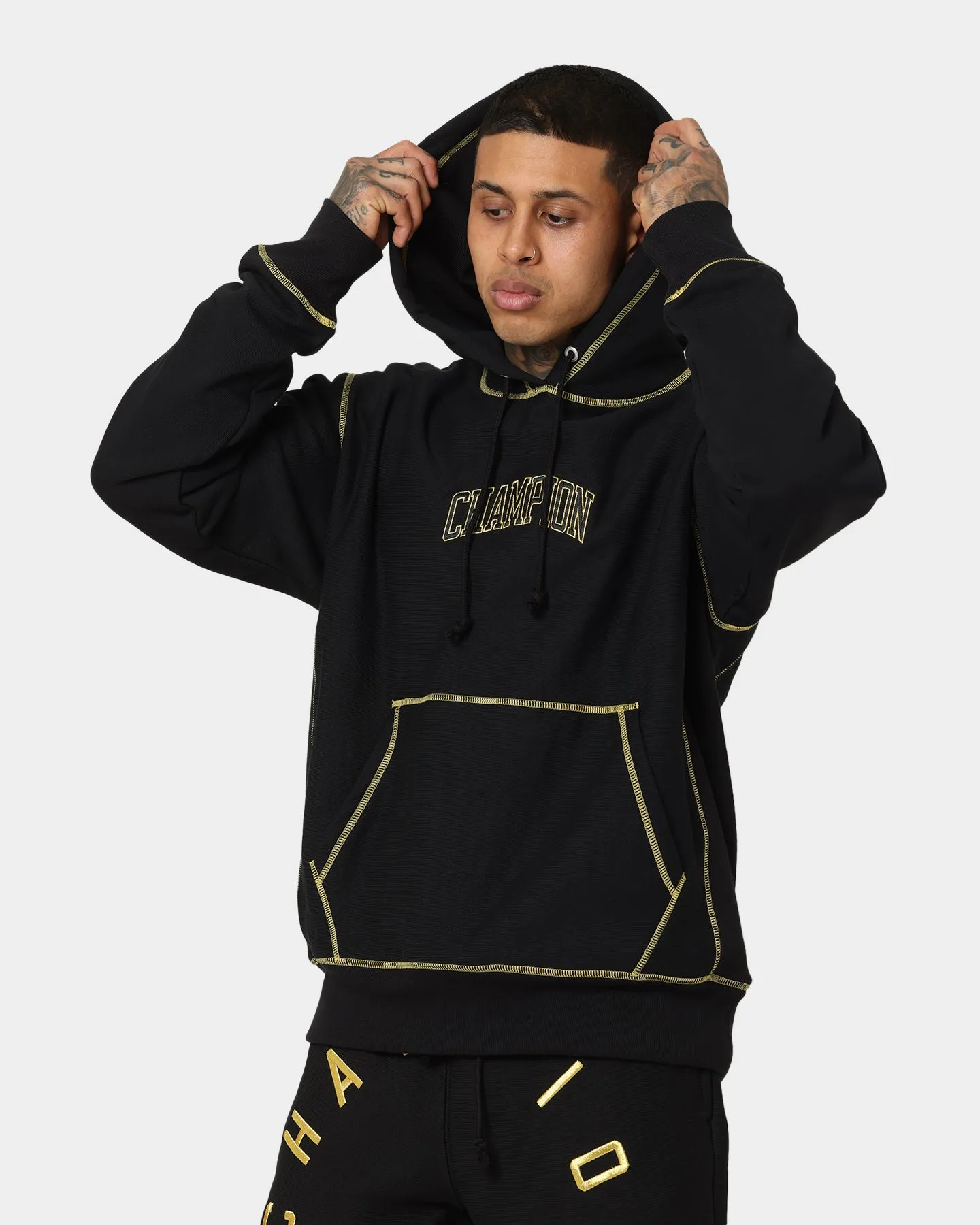 Champion Reverse Weave Contrast Stitch Hoodie Black/Gold