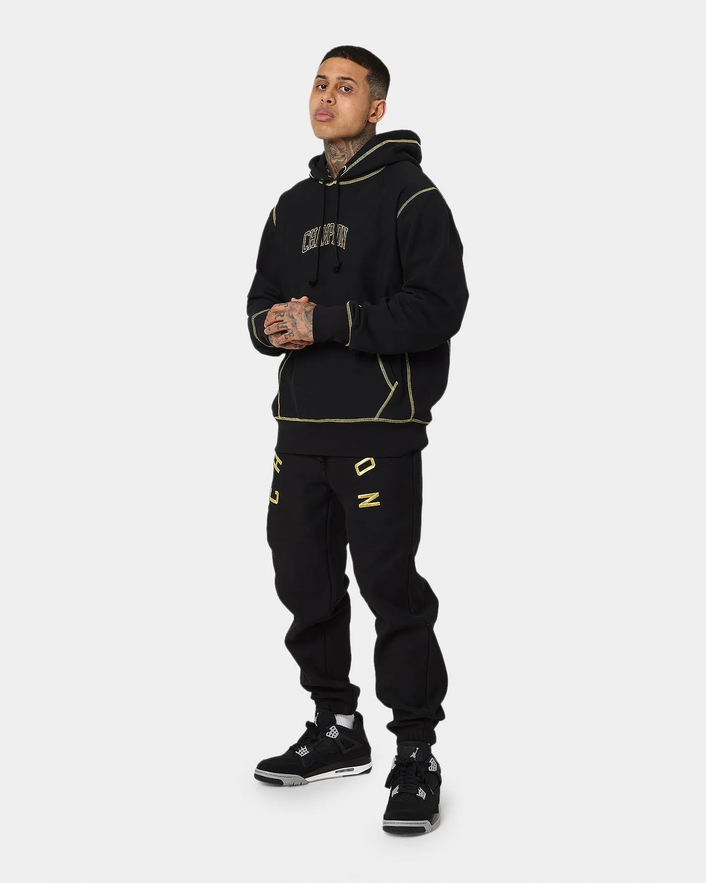 Champion Reverse Weave Contrast Stitch Hoodie Black/Gold