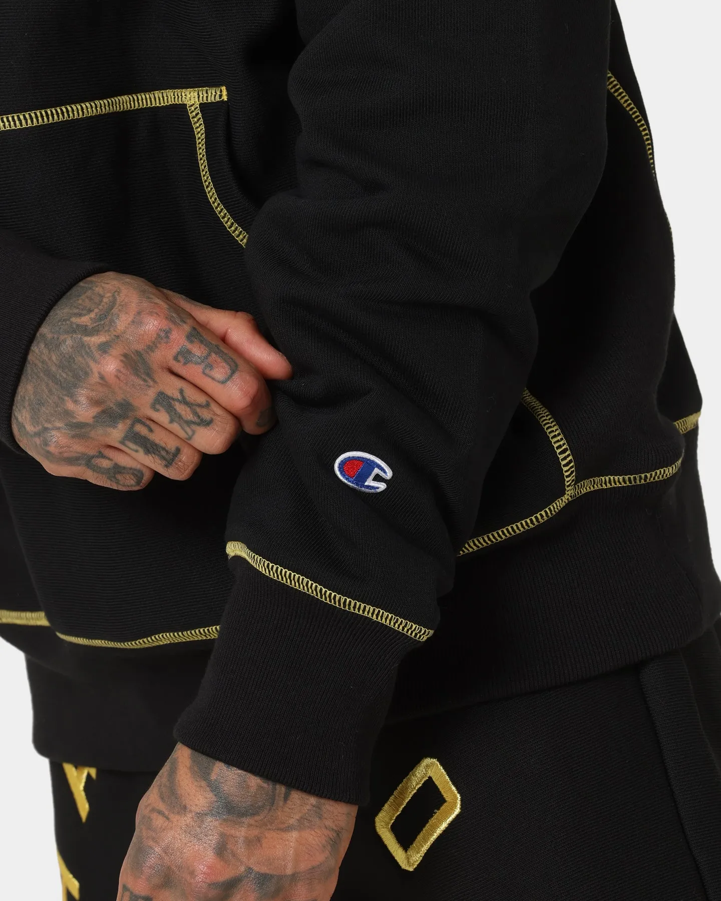 Champion Reverse Weave Contrast Stitch Hoodie Black/Gold