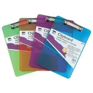 Charles Leonard Transparent Plastic Clipboard, Assorted Colors, 1/Ea (CHL 89770)