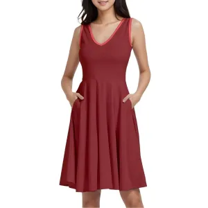 Citra Brown Sleeveless V-neck Skater Pocket Dress
