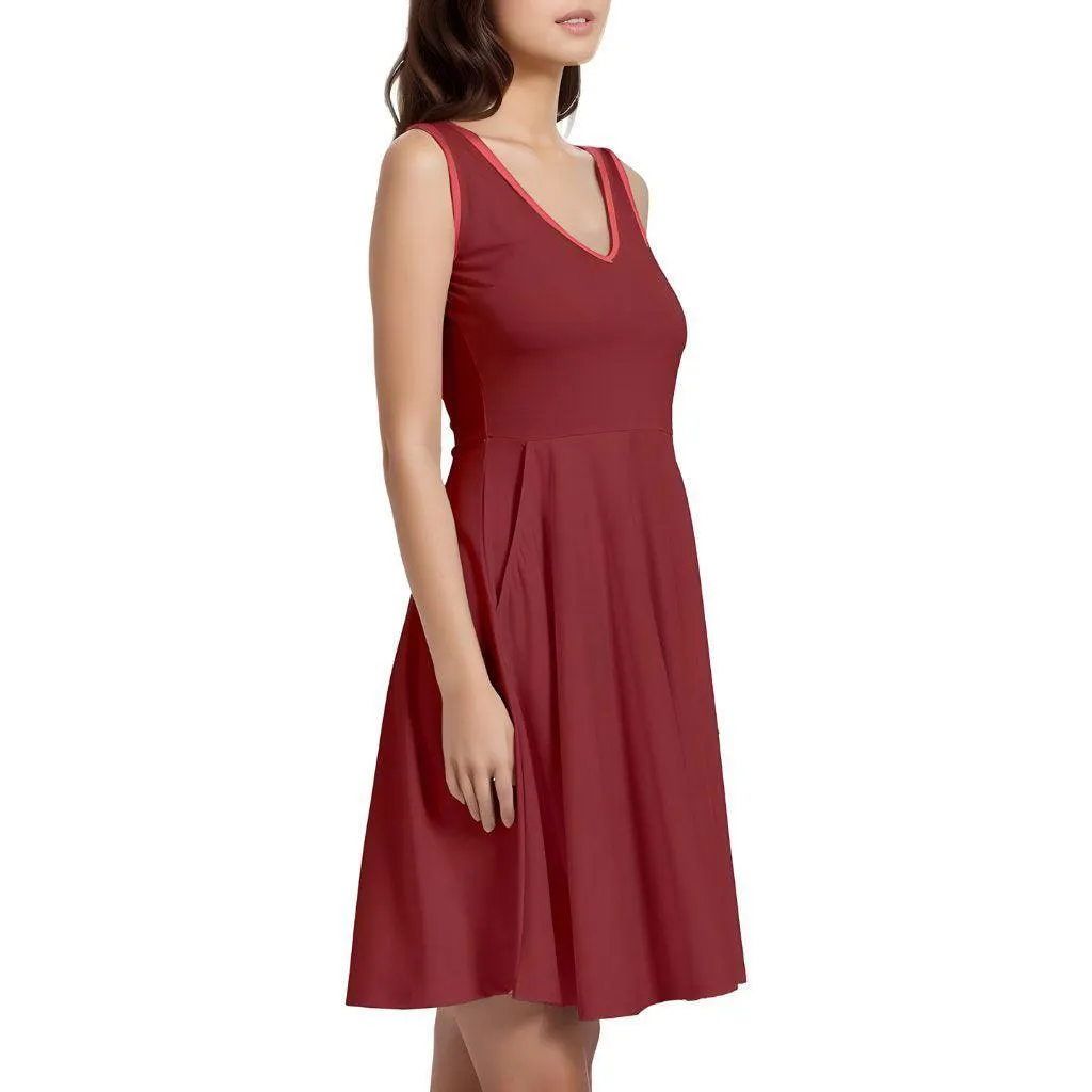 Citra Brown Sleeveless V-neck Skater Pocket Dress