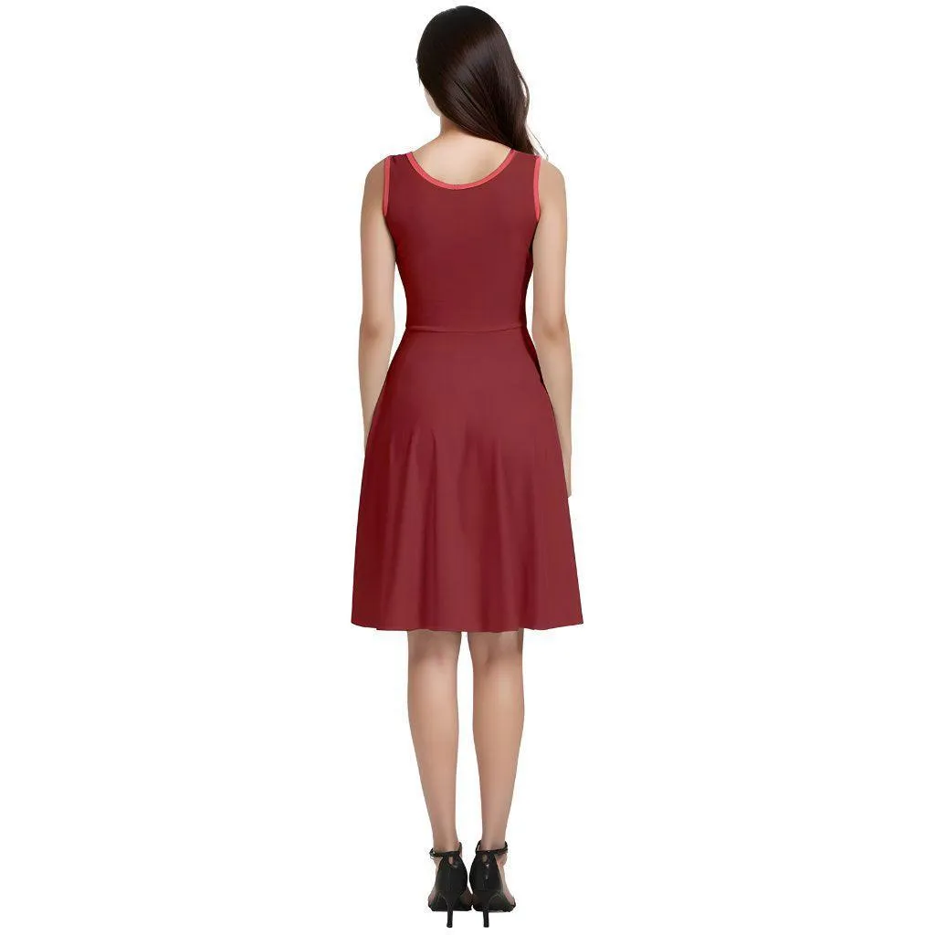 Citra Brown Sleeveless V-neck Skater Pocket Dress