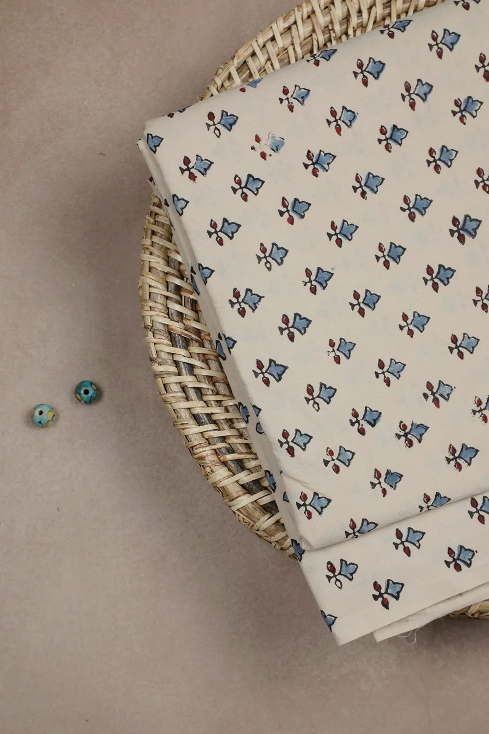 Cream with Tiny Motifs Ajrak Cotton Fabric
