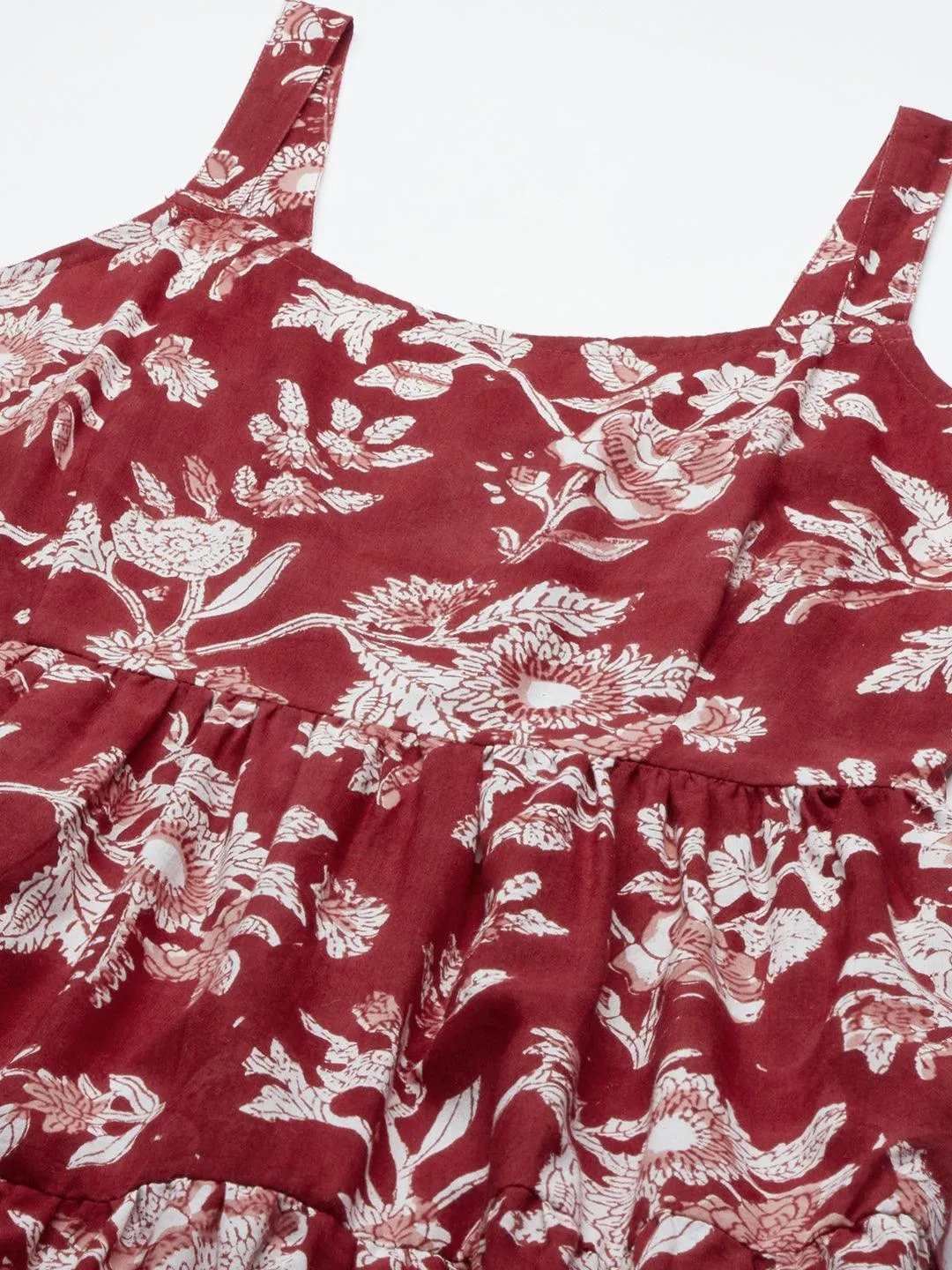 Divena Red Floral Printed Shoulder Strap Long dress