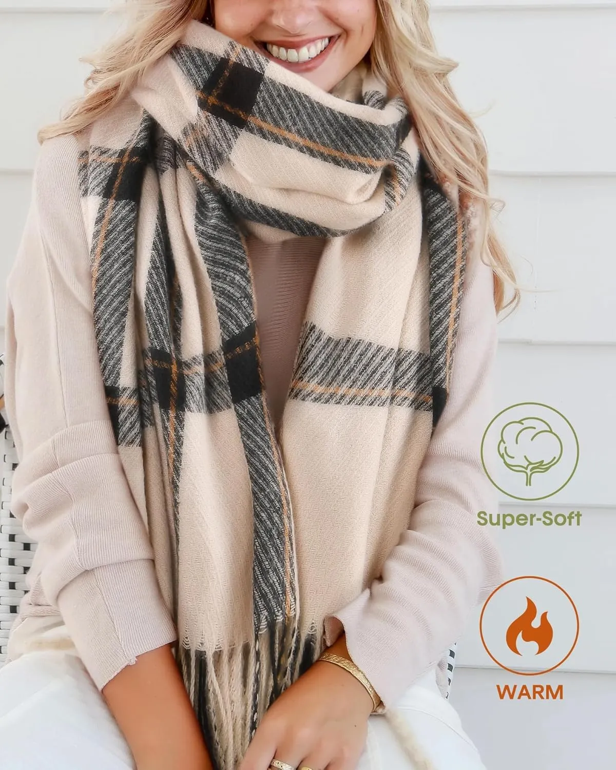 FURTALK Winter Scarf for Women Shawl Cashmere Feel Tassel Plaid Large Oversized Scarves Wraps
