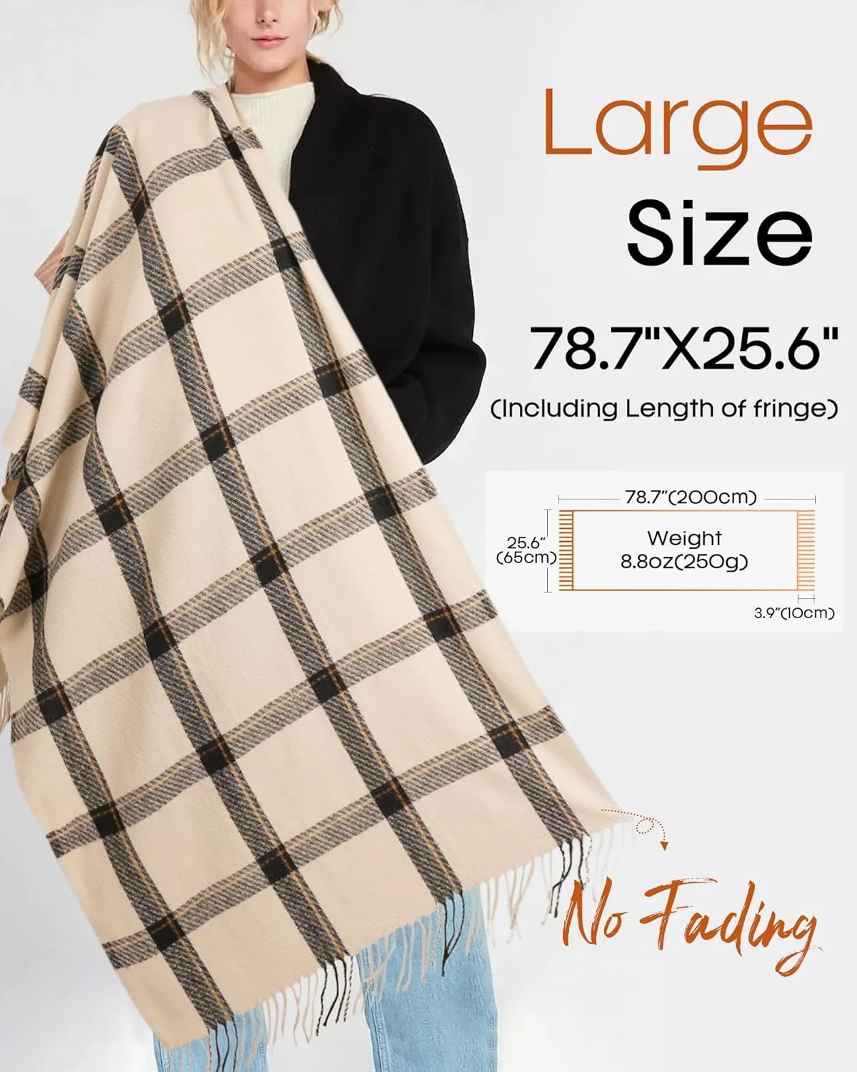 FURTALK Winter Scarf for Women Shawl Cashmere Feel Tassel Plaid Large Oversized Scarves Wraps