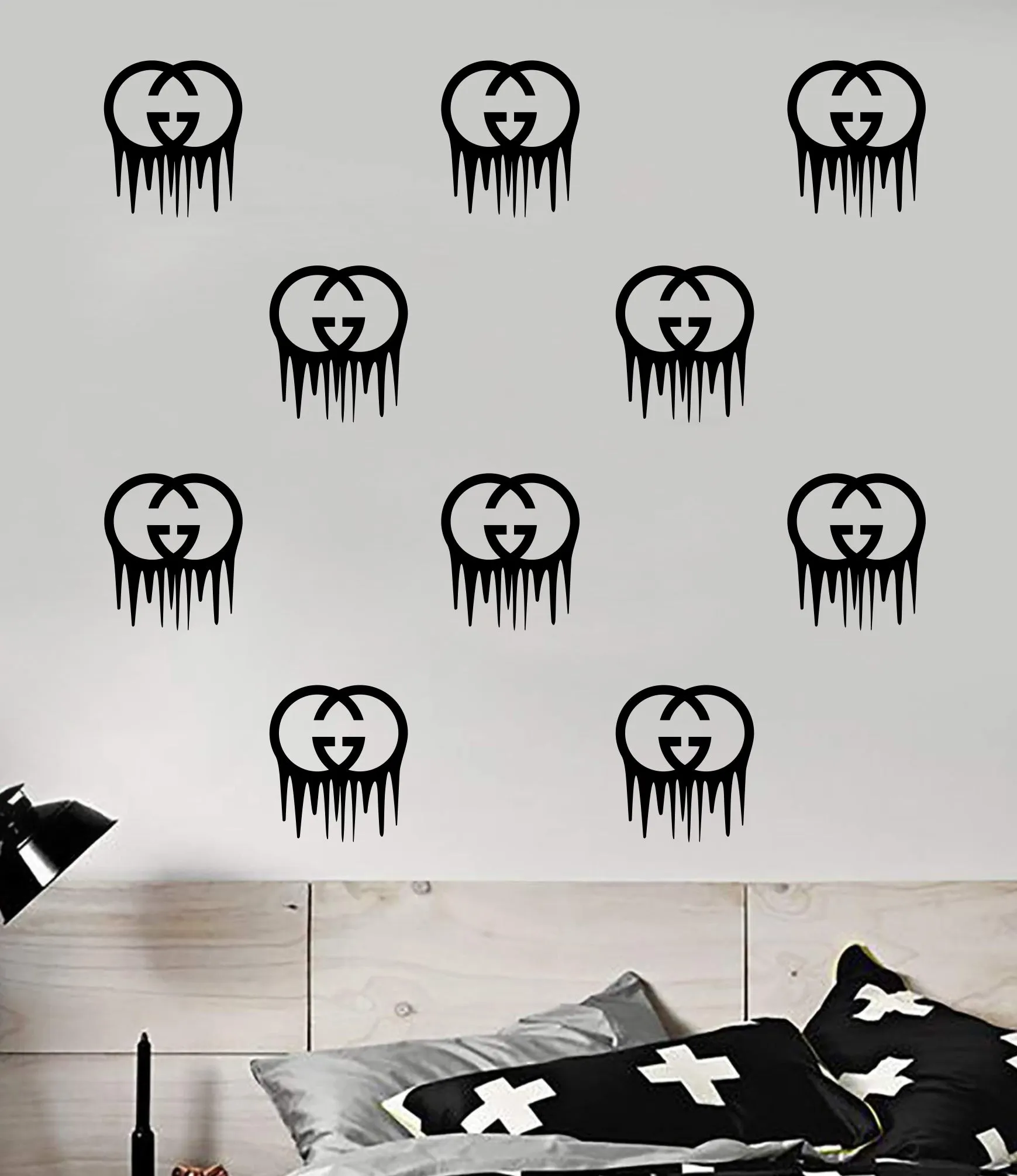 Gucci Drip Logo Pattern Pack of 20 Wall Decal Home Decor Bedroom Room Vinyl Sticker Art Quote Designer Brand Luxury Girls Cute Expensive