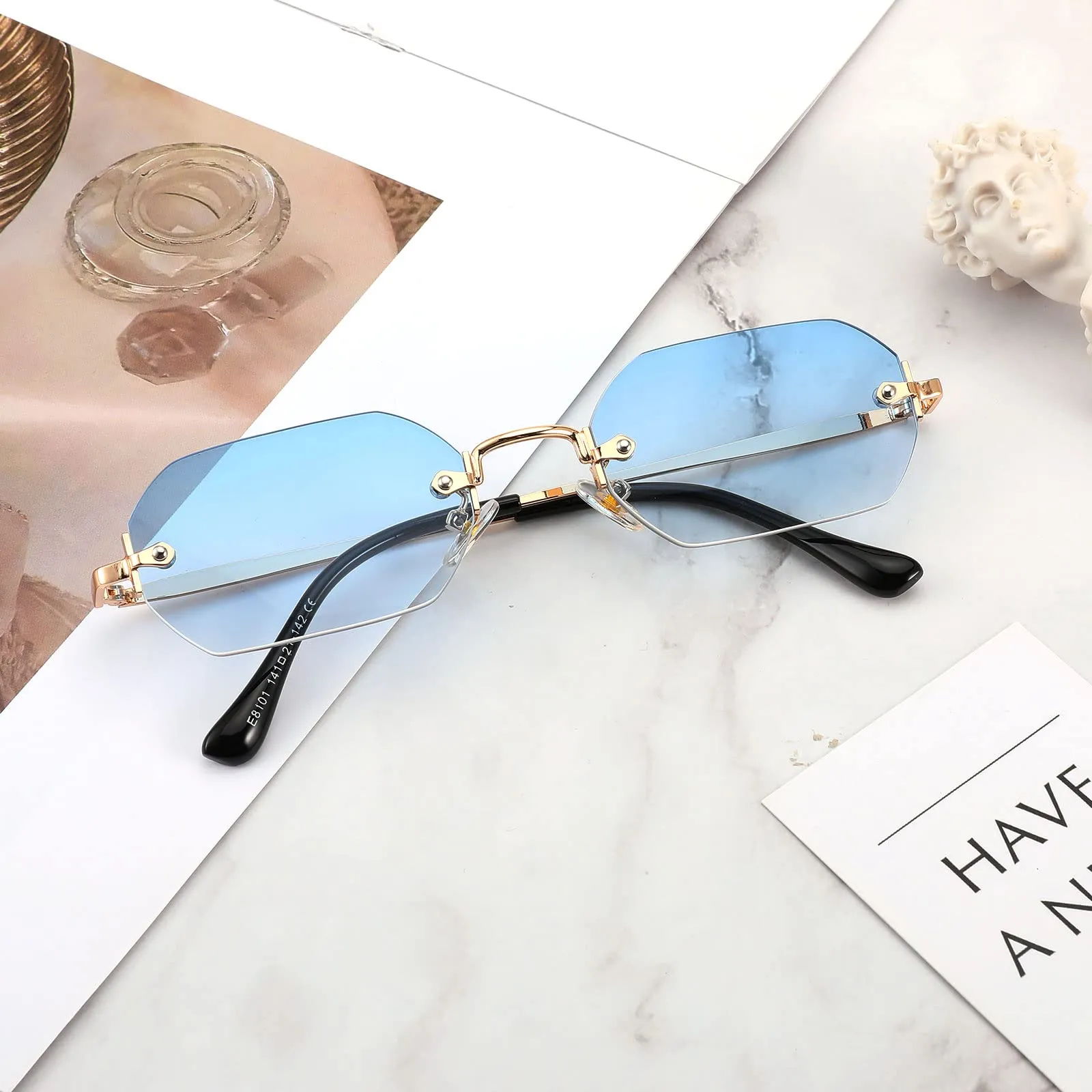 Karsaer Vintage Rectangle Sunglasses Rimless Frameless Candy Color Glasses Women Men
