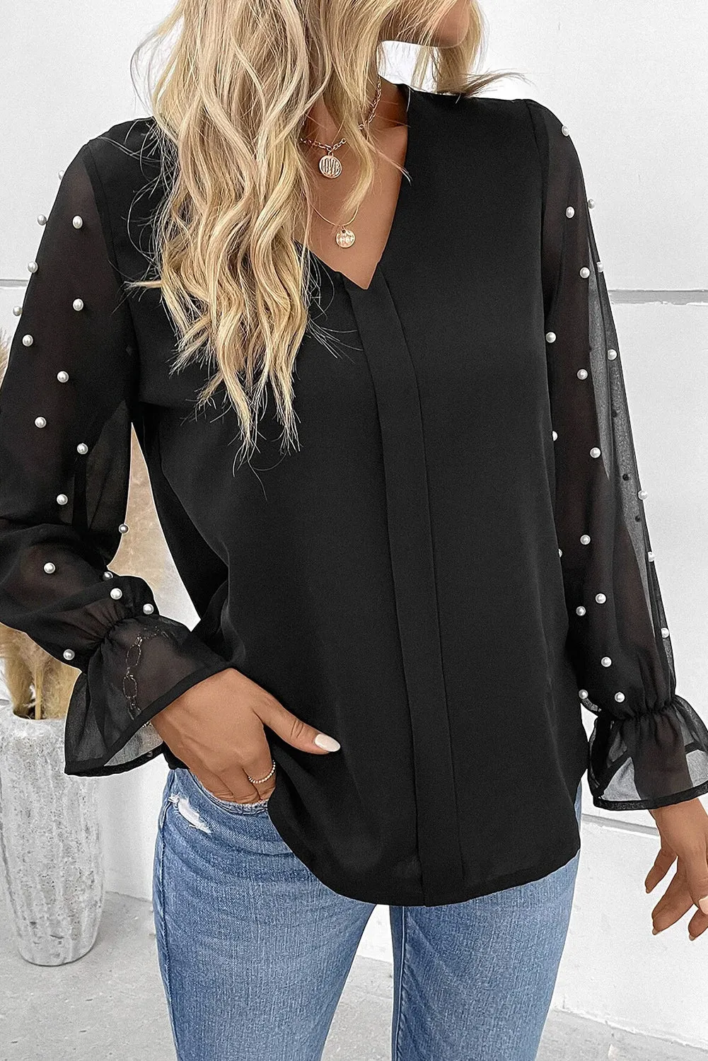 Long Sleeve Button-down Black Blouse