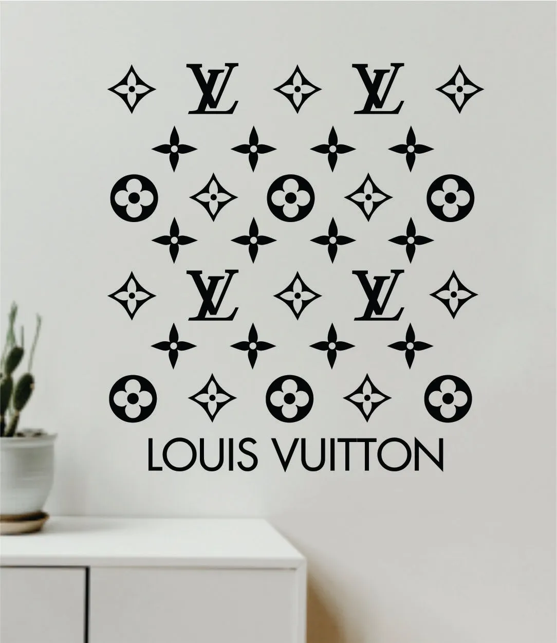 Louis Vuitton Logo Pattern V5 Wall Decal Home Decor Bedroom Room Vinyl Sticker Art Quote Designer Brand Luxury Girls Cute Expensive LV