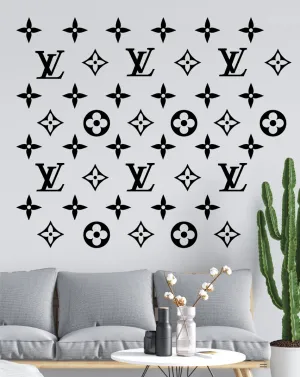 Louis Vuitton Logo Pattern V7 Wall Decal Home Decor Bedroom Room Vinyl Sticker Art Quote Designer Brand Luxury Girls Cute Expensive LV