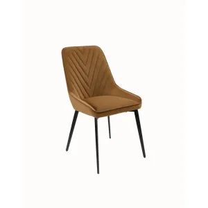 Lucia Upholstered Dining Chair in Cognac Velvet and Black Metal