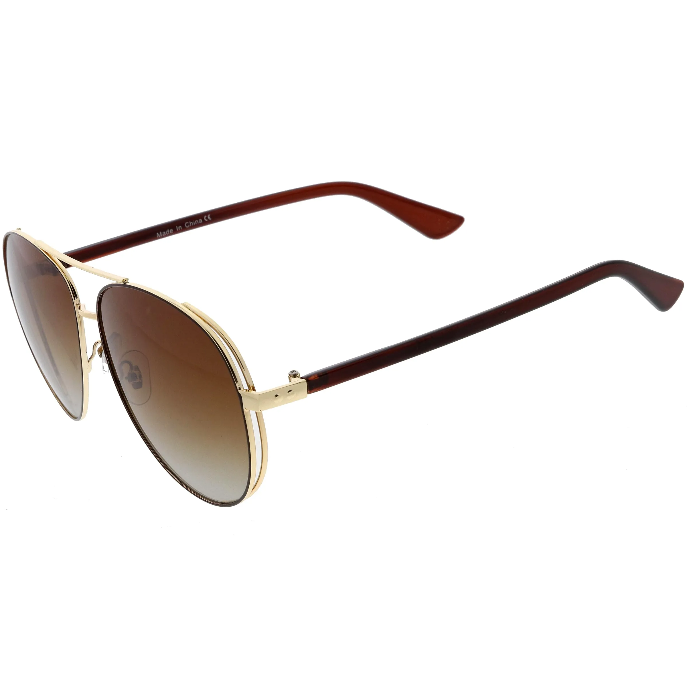 Luxe Oversize Pilot Two-Tone Double Metal Side Cover Cut Out Aviator Sunglasses D054