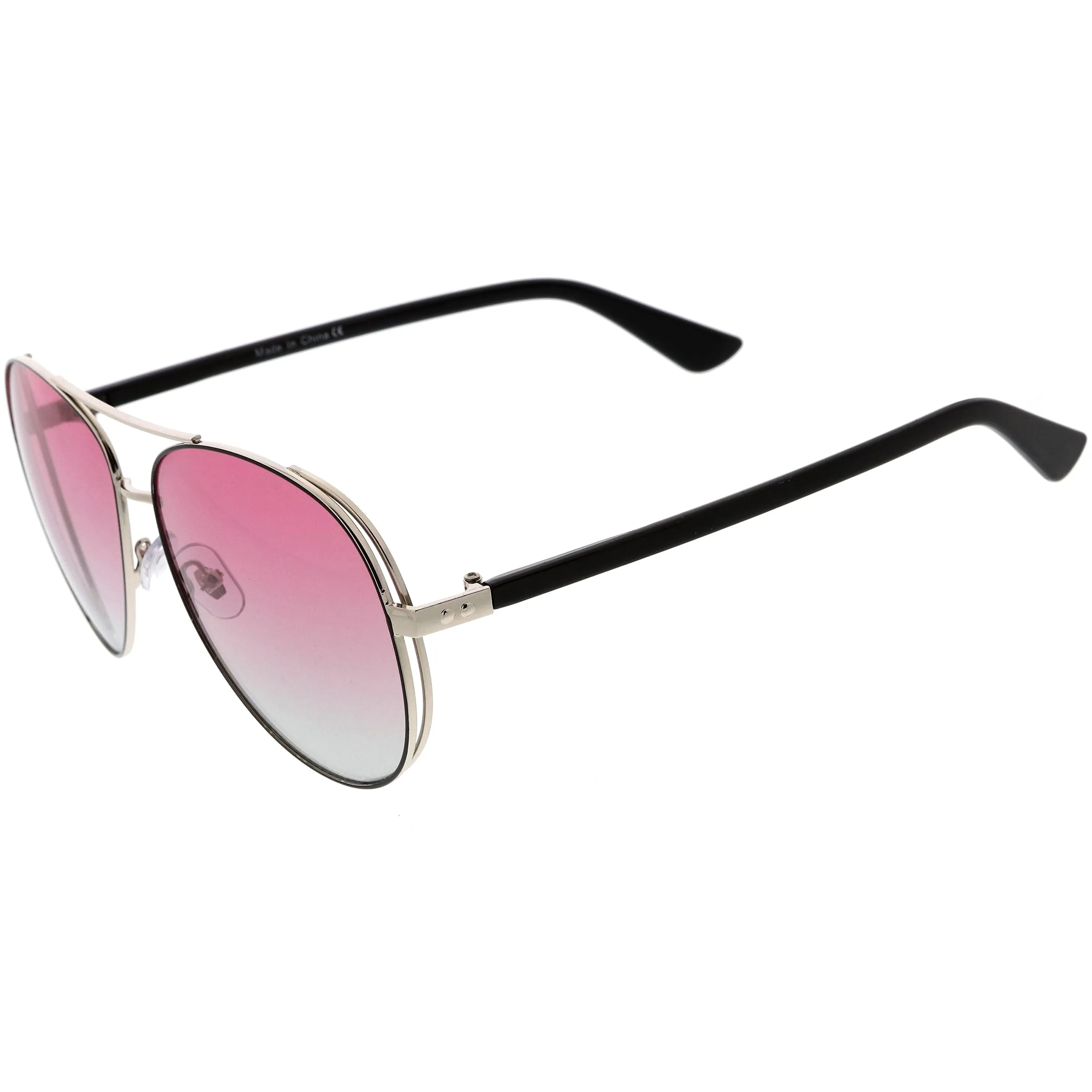 Luxe Oversize Pilot Two-Tone Double Metal Side Cover Cut Out Aviator Sunglasses D054