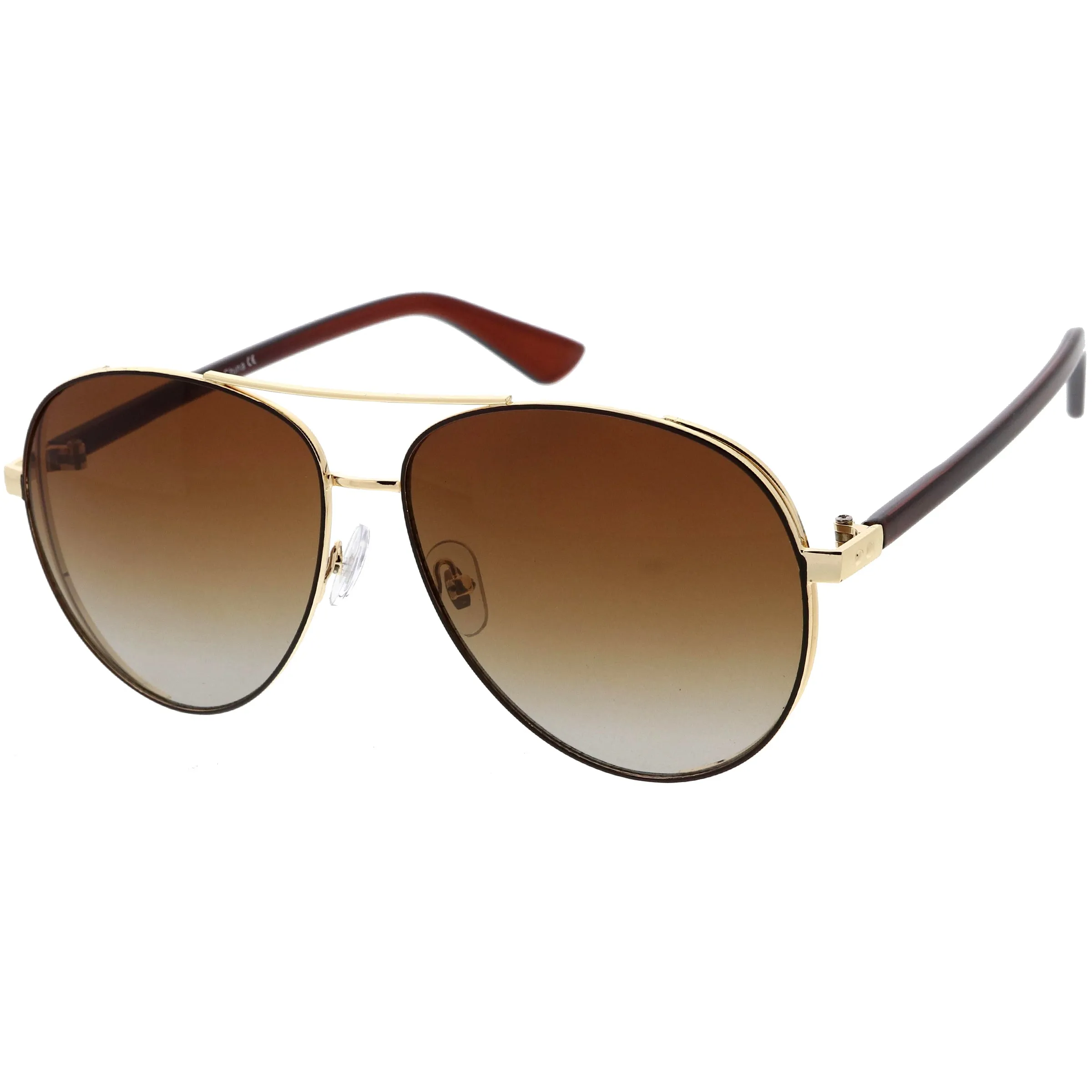 Luxe Oversize Pilot Two-Tone Double Metal Side Cover Cut Out Aviator Sunglasses D054