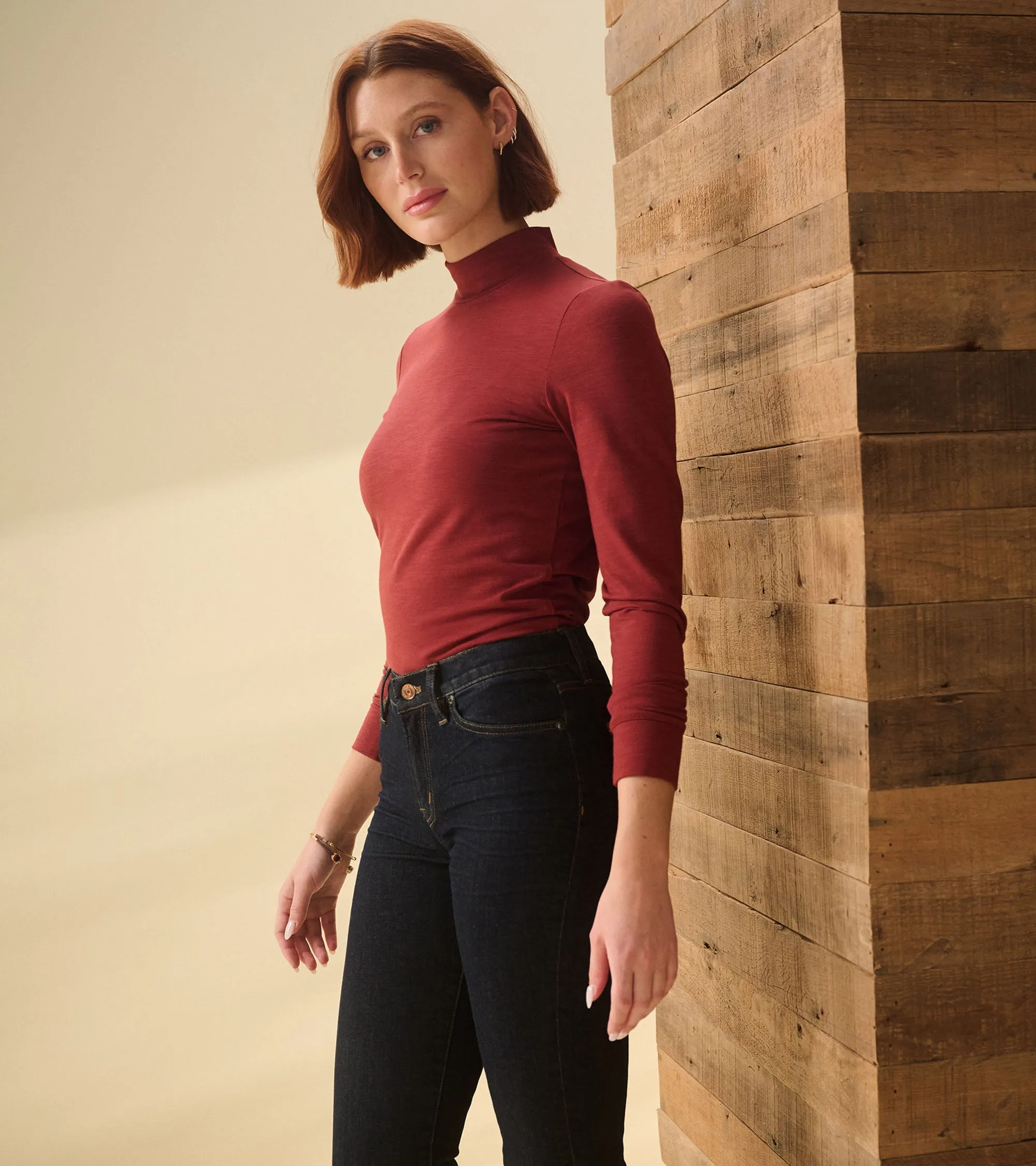 Mock Neck Top - Russet Brown