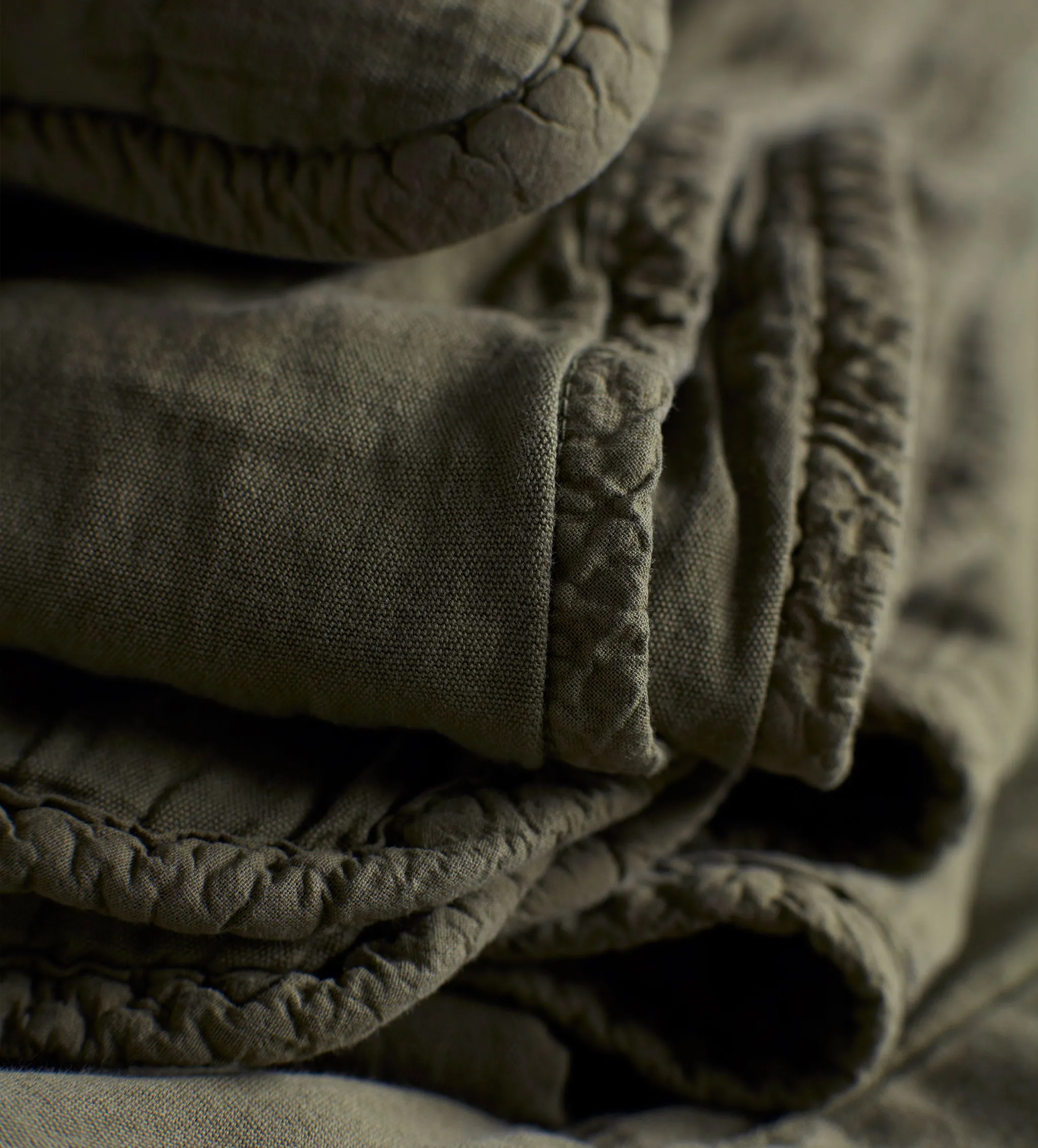 Olive Green Finn 100% Cotton Quilted Cushion Cover and Throw