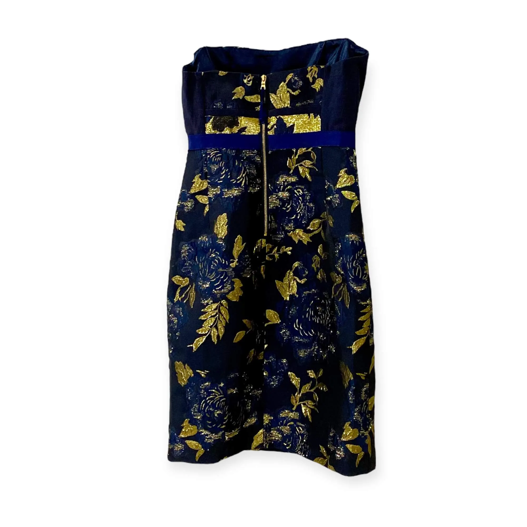 Ornate Navy Gold Formal Evening Dress by Elie Tahari