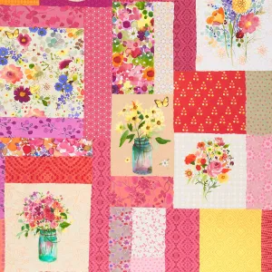Painted Patchwork - Patchwork Berry Raspberry Digitally Printed Yardage