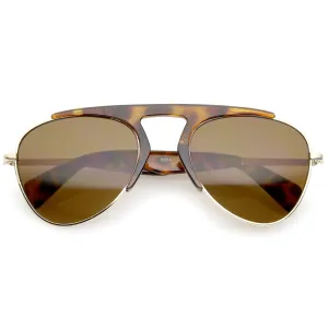 Retro Modern Bold Brow Bar Half Frame Aviator Sunglasses A783
