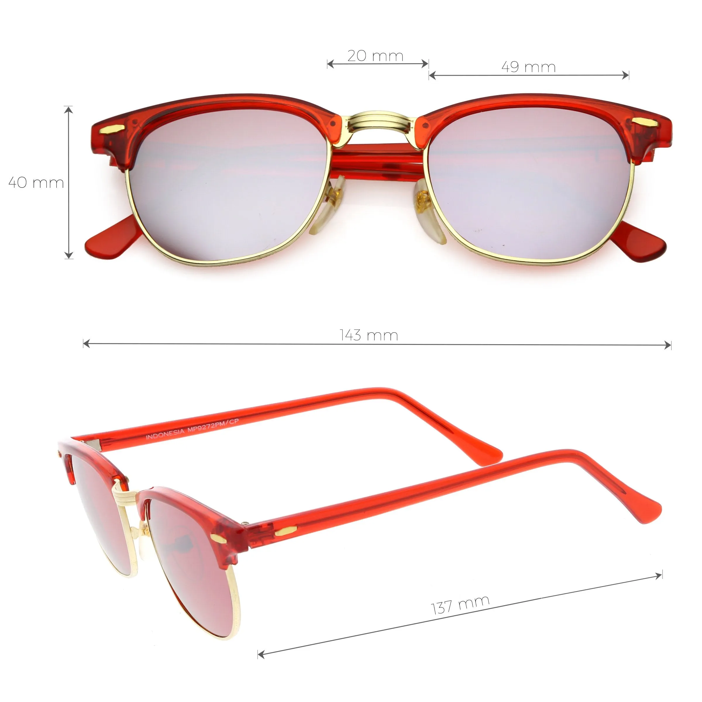 Retro True Vintage Candy Color Half Frame Mirrored Lens Sunglasses C638