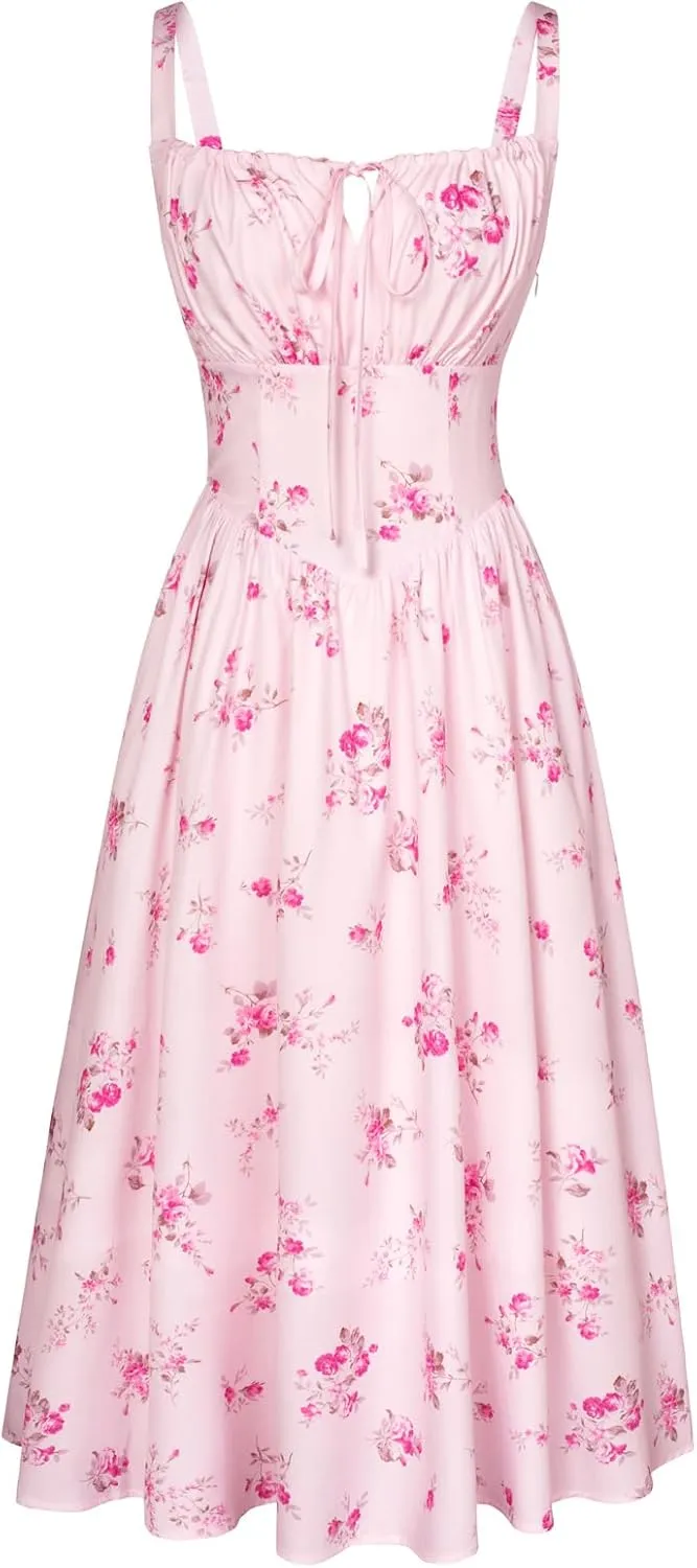 Scarlet Darkness Floral Printed Corset Dress Ruched Bust Cami Dress Flowy Sundress