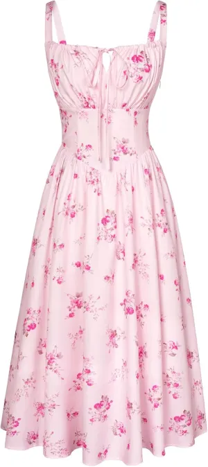 Scarlet Darkness Floral Printed Corset Dress Ruched Bust Cami Dress Flowy Sundress