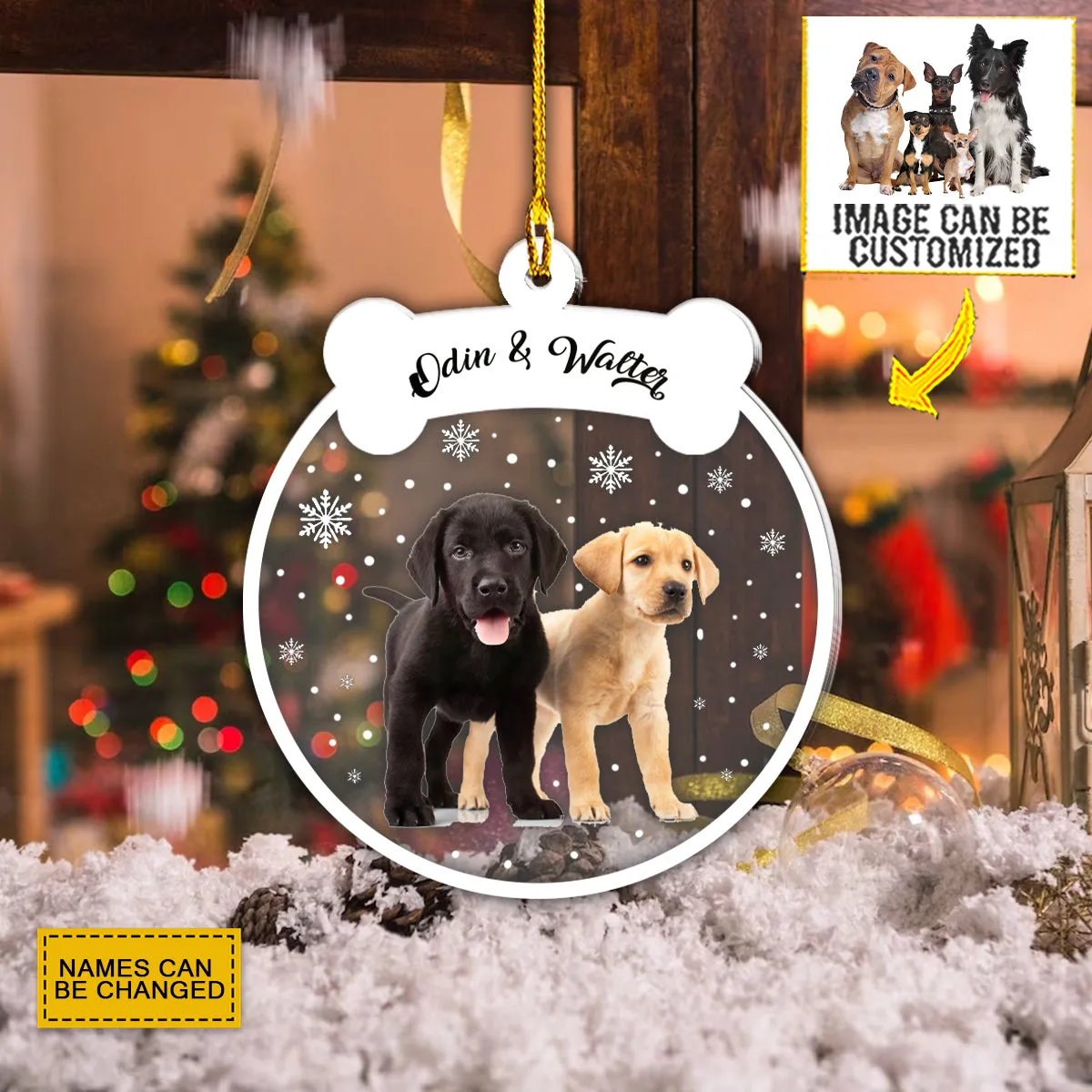 Teesdily | Pet Personalized Rearview Mirror Charms With Photo Pet Bone Christmas Car Pendant Hanging Christmas Gift For Pet Owner Dog Lovers