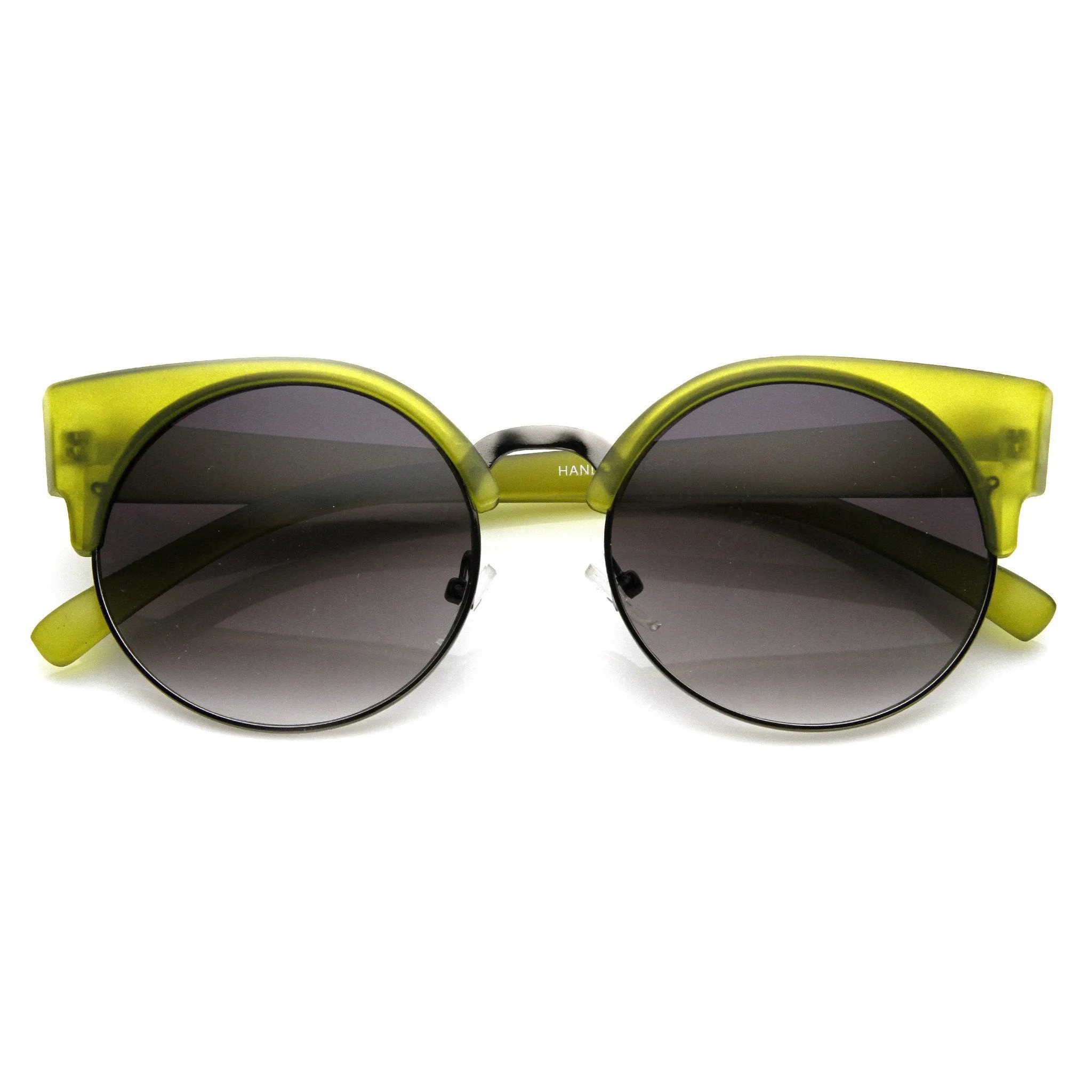 Trendy Chic Modern Round Half Frame Cat Eye Sunglasses 9200