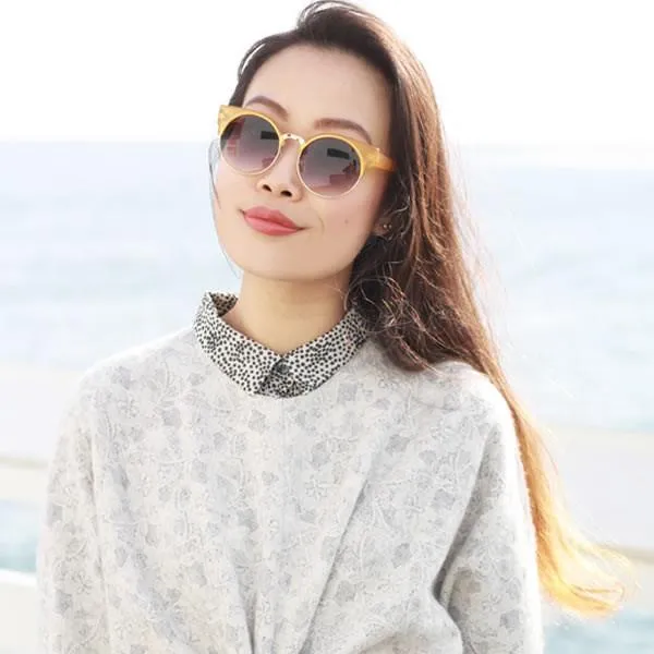 Trendy Chic Modern Round Half Frame Cat Eye Sunglasses 9200
