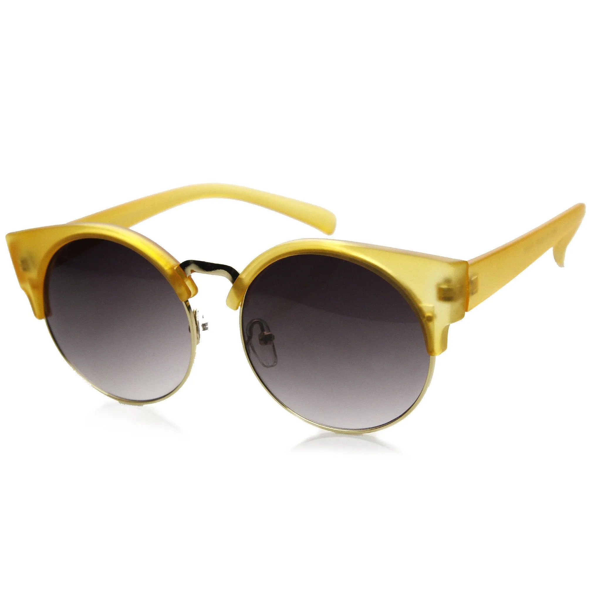 Trendy Chic Modern Round Half Frame Cat Eye Sunglasses 9200