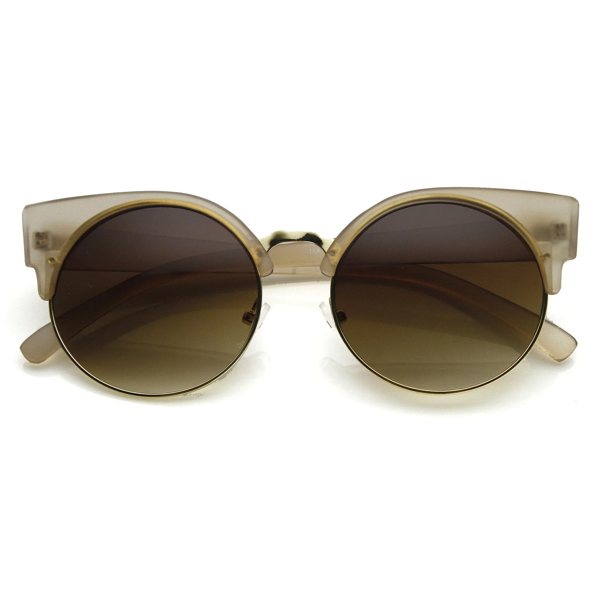 Trendy Chic Modern Round Half Frame Cat Eye Sunglasses 9200