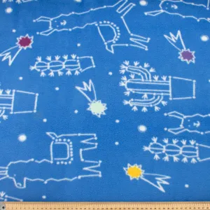 White Doodles on Blue Printed Polar Fleece Design 177