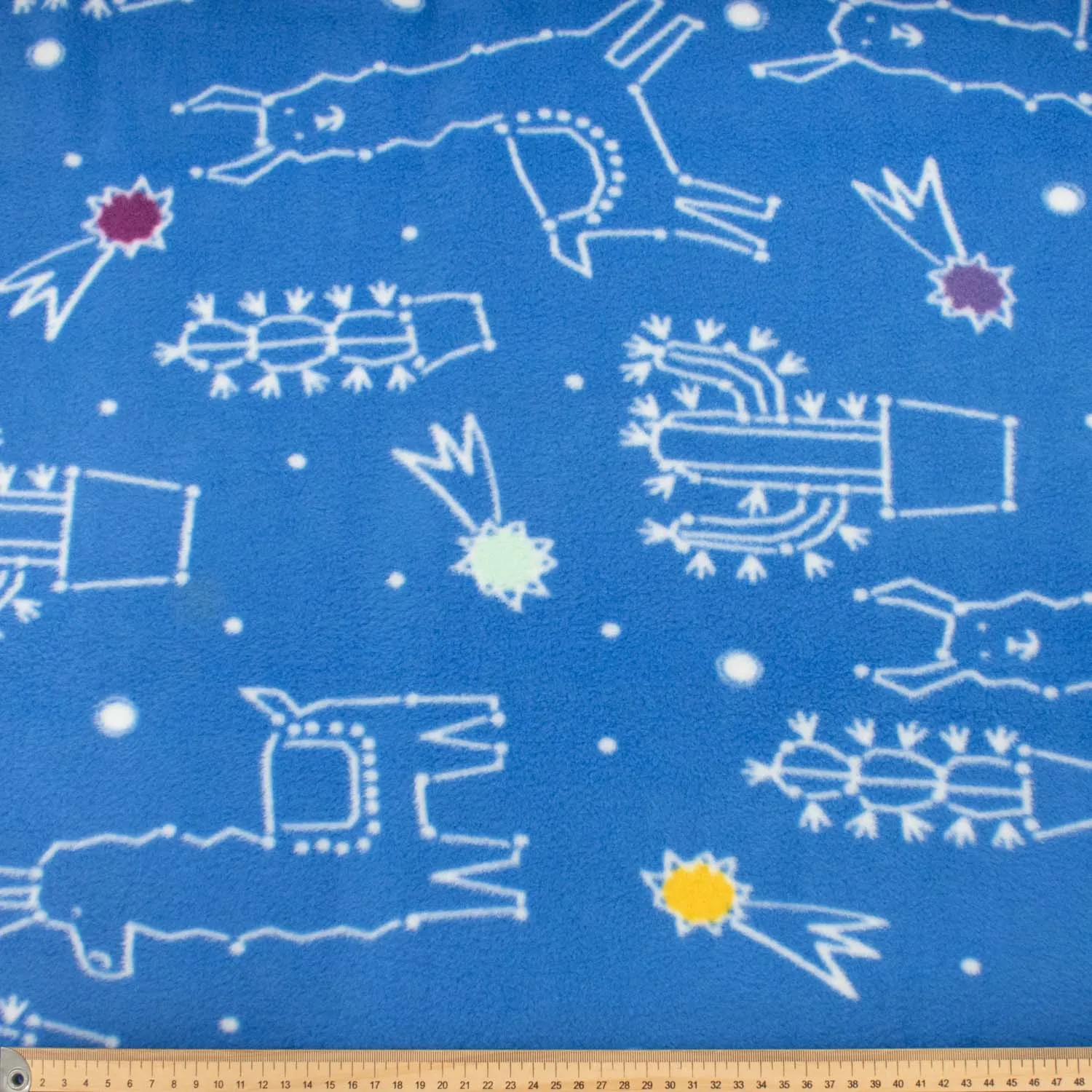 White Doodles on Blue Printed Polar Fleece Design 177