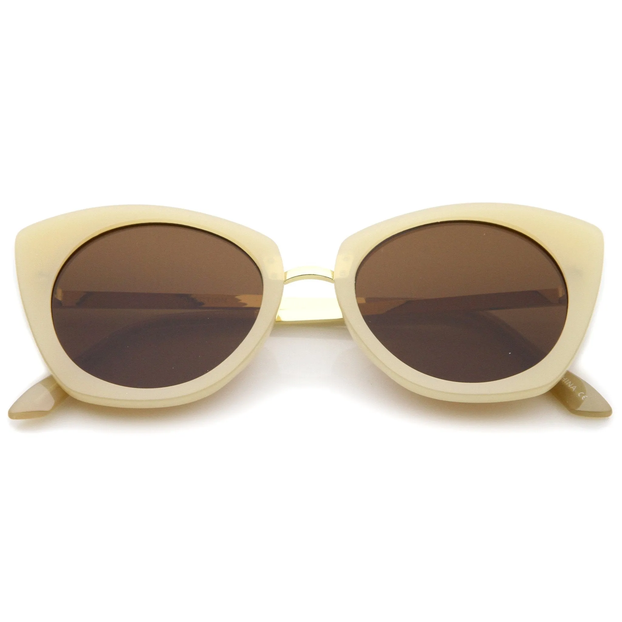 Women's Bold Round Metal Temple Cat Eye Sunglasses A526