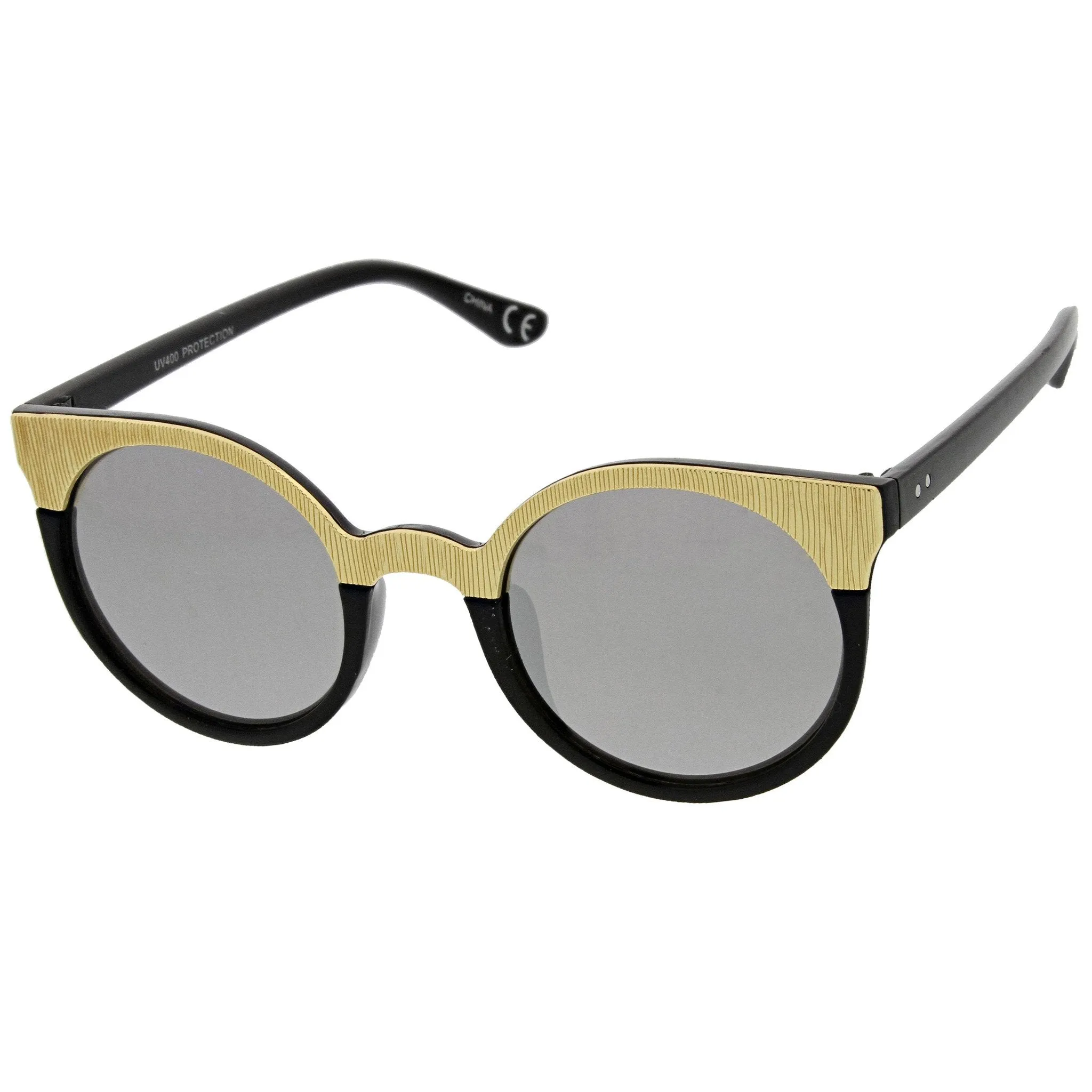 Women's Round Metallic Trim Cat Eye Sunglasses A749