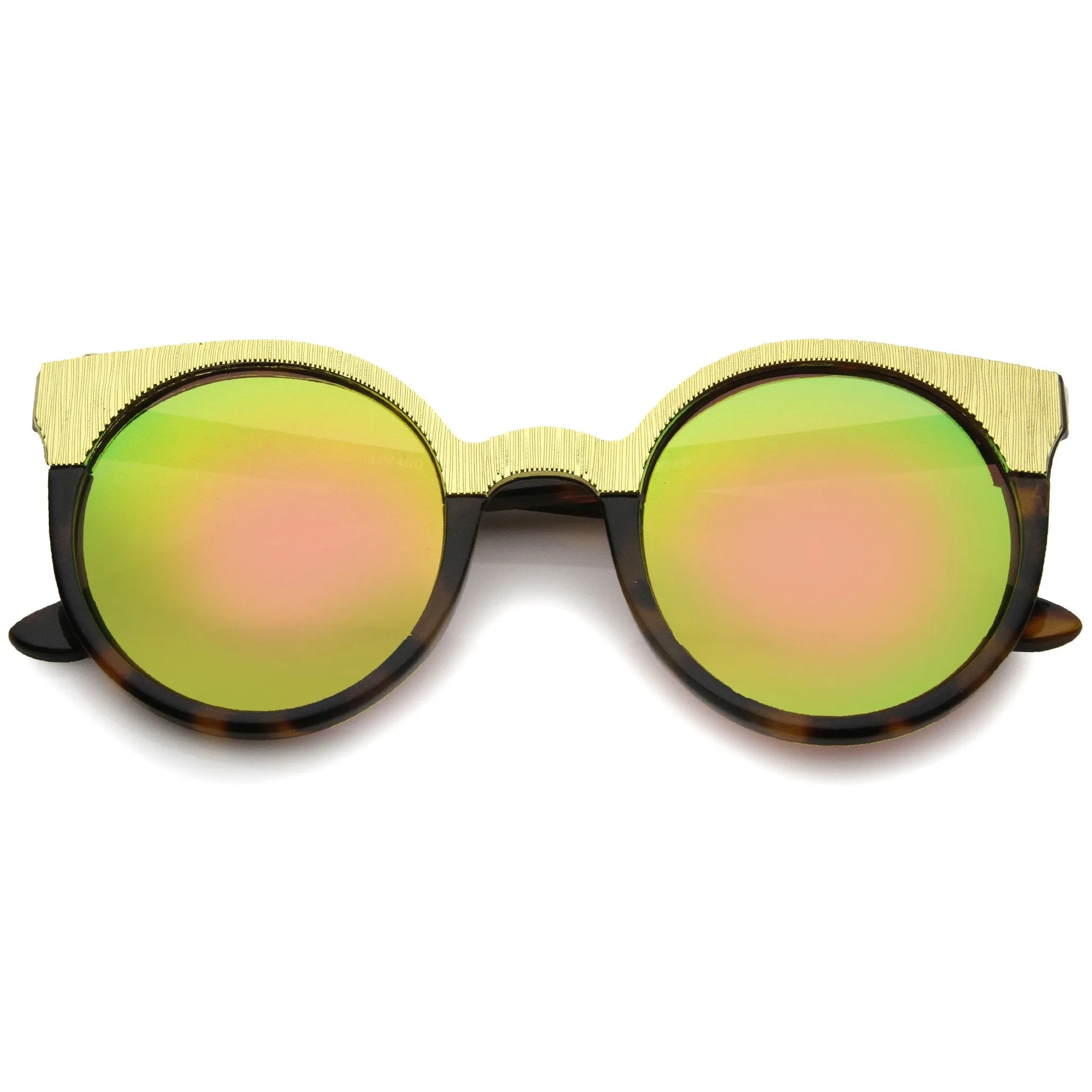 Women's Round Metallic Trim Cat Eye Sunglasses A749