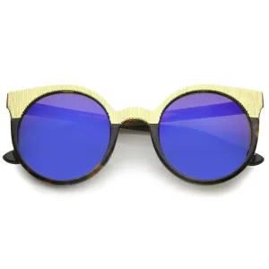 Women's Round Metallic Trim Cat Eye Sunglasses A749