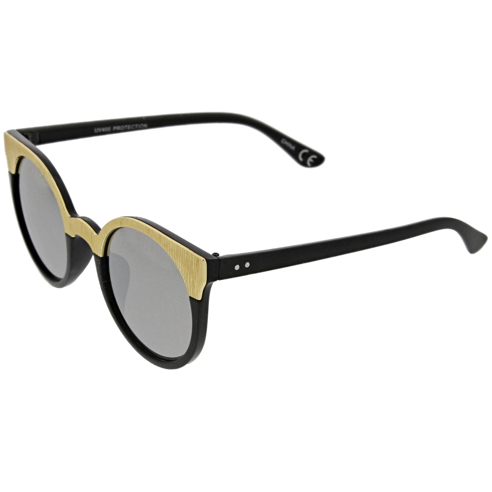 Women's Round Metallic Trim Cat Eye Sunglasses A749