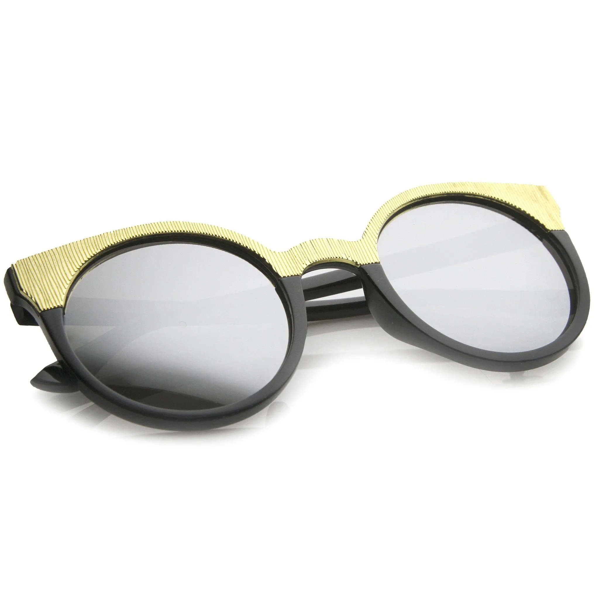 Women's Round Metallic Trim Cat Eye Sunglasses A749