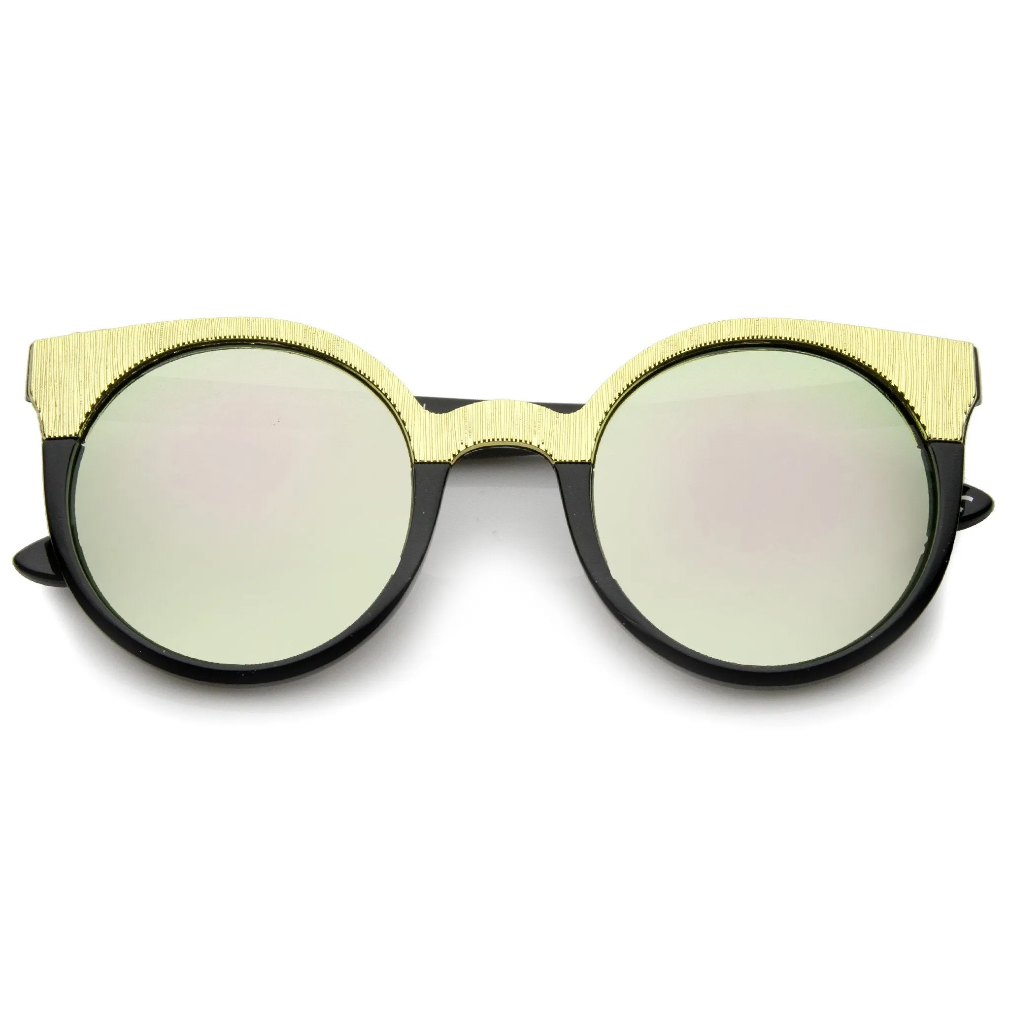 Women's Round Metallic Trim Cat Eye Sunglasses A749